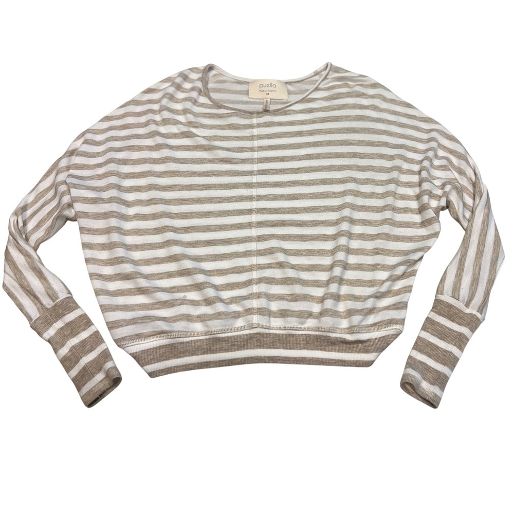 Anthropologie Puella Neutral Striped Raglan Sleeve Sweater Top Made in USA XS